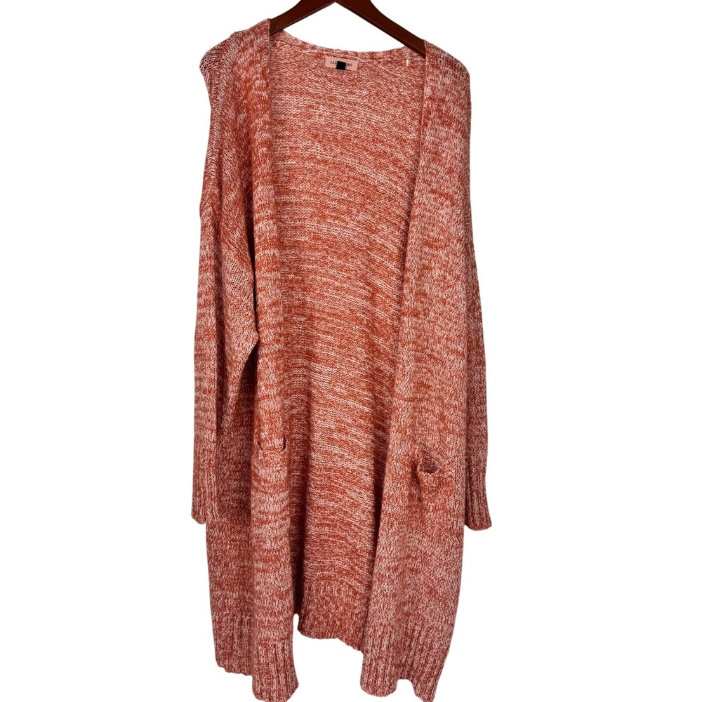 East Adeline Cardigan Women 4X Orange Marl Knit Open Front Longline Layering
